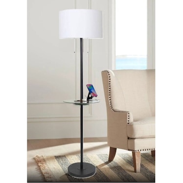 Matte Black Metal Floor Lamp with USB and Glass Tray 61"H