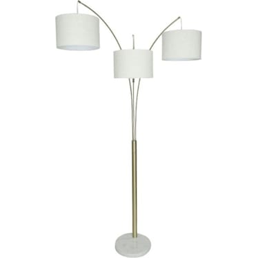 Antique Brass 3-Light With Drum Shades Marble Base Floor Arc Lamp 84"H