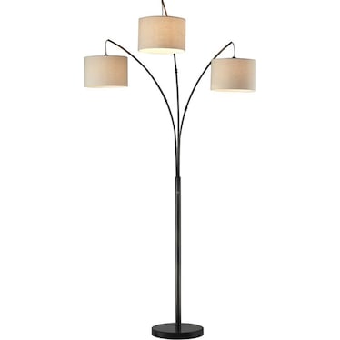 Bronze 3-Light With Drum Shades Mrbl Bs Floor Arc Lamp 84"H