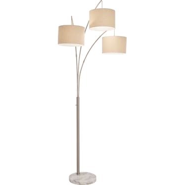 Silver 3-Light With Drum Shades and Marble Base Floor Arc Lamp 84"H