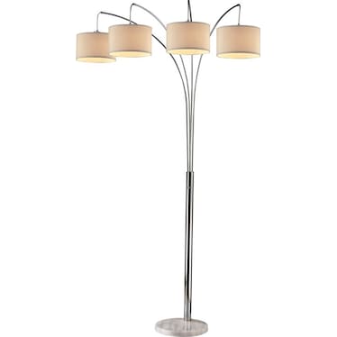 Silver 4-Light With Drum Shades Mrbl Bs Floor Arc Lamp 84"H
