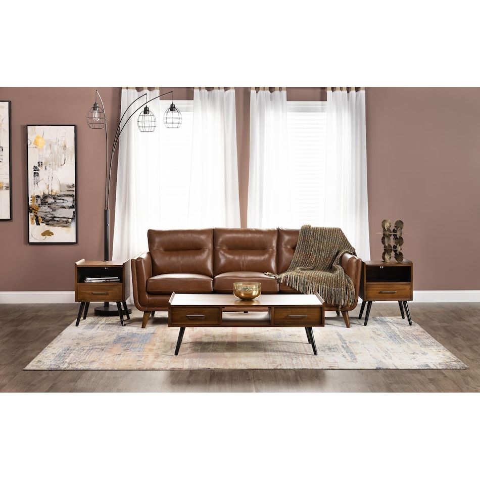 Naomi Home Top Grain Genuine Leather Mid-Century Sofa