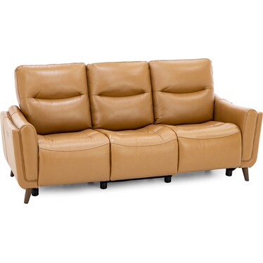 Bethany Leather Power Headrest Reclining Sofa in Caramel