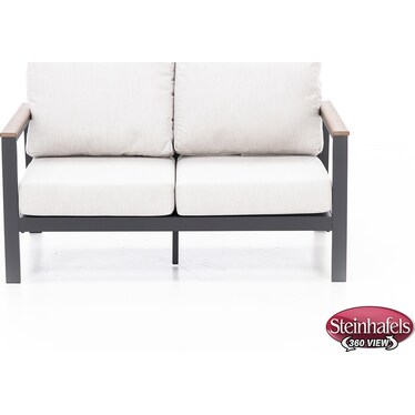 Hixon Loveseat in Dark Gray with Antique Mahogany and Echo Ash Cushion