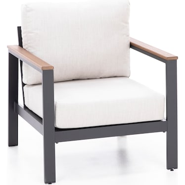 Hixon Chair in Dark Gray with Antique Mahogany Arm and Echo Ash Cushion