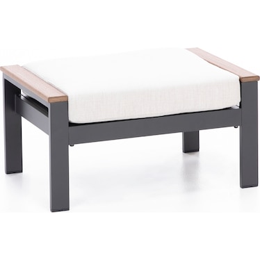 Hixon Ottoman in Dark Gray with Antique Mahogany Arm and Echo Ash Cushion