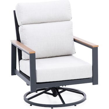 Hixon High Back Swivel Rocker in Dark Gray Antique Mahogany Arm and Echo Ash Cushion