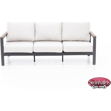 Hixon Sofa in Dark Gray with Antique Mahogany Arm and Echo Ash Cushion