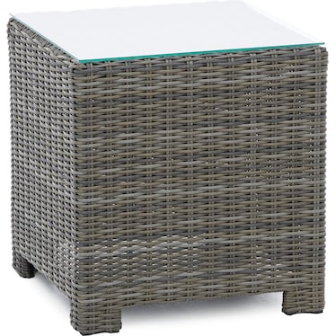 Bainbridge Square Glass Top End Table in Willow Thick
