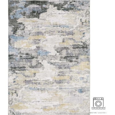 Malibu Ivory/Grey Abstract Area Rug 5'W x 7'L
