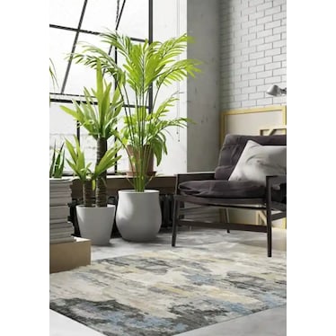 Malibu Ivory/Grey Abstract Area Rug 5'W x 7'L
