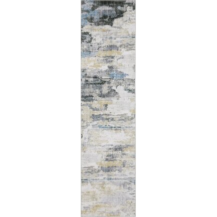 Malibu Ivory/Grey Abstract Area Rug Runner 2'W x 8'L