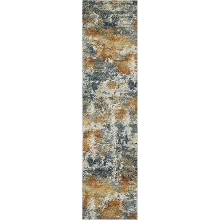 Malibu Blue/Gold Abstract Area Rug Runner 2'W x 8'L