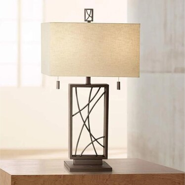 Bronze Rectangular Metal Crisscross Table Lamp 31"H