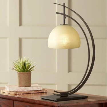 Bronze Arc With Glass Dome Shade Table Lamp 28"H