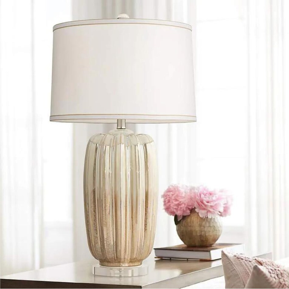 pacific coast lighting inc cream table lamp   
