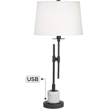 Metal and White Marble Table Lamp 33.5"H
