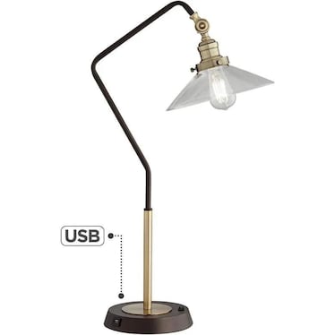 Bronze Metal with Glass Shade USB Table Lamp 29"H