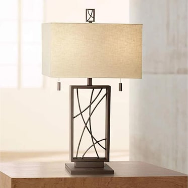 Bronze Rectangular Metal Crisscross Table Lamp 31"H