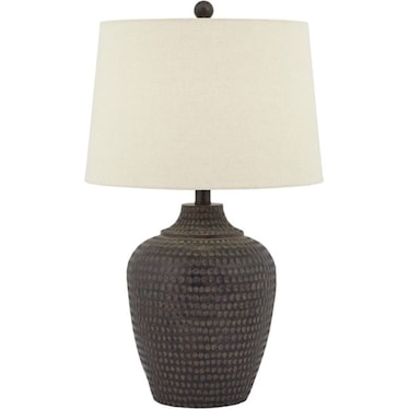 Brown Faux Wood Hammered Look Table Lamp 25.5"H