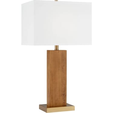 Wood and Brass Column USB Table Lamp 29"H