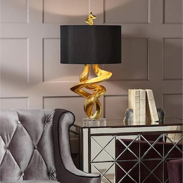 Gold Leaf Twist with Black Shade Table Lamp 33"H