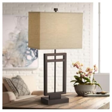 Bronze Metal Rectangular Table Lamp 31"H