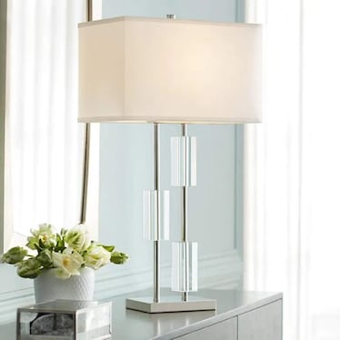 Crystal and Nickel Table Lamp 29.75"H