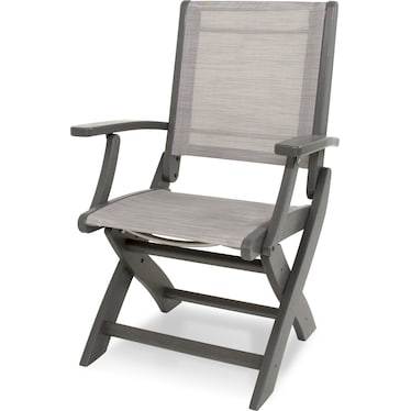 Coastal Sling Folding Dining Arm Chair in Slate Grey with Metallic Sling