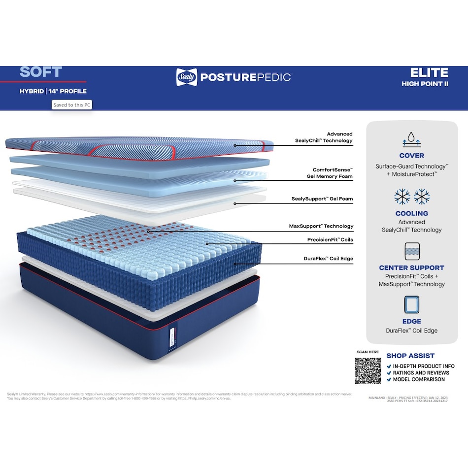 posturepedic elite hybrid blue cal king   