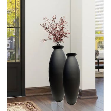Large Matte Black Liso Ceramic Floor Vase 14W x 42"H
