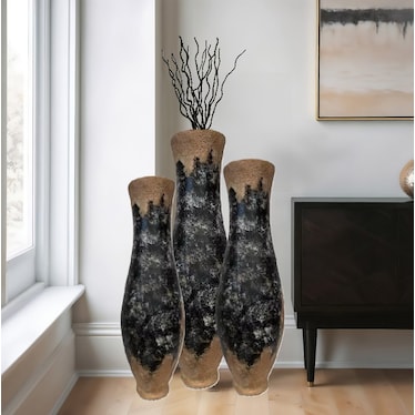 Small Brown and Black Ceramic Floor Vase 12"W X 37"H