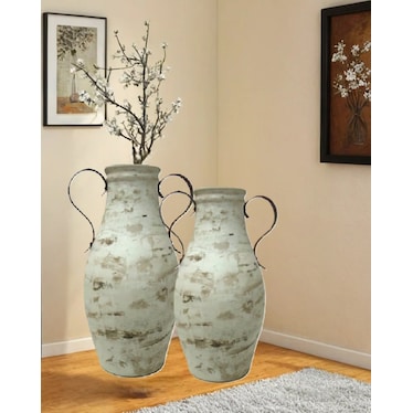 Medium Brown and White Handled Ceramic Floor Vase 13"W x 32"H