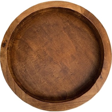 Brown Wood Serving Tray with Handles 24" Round