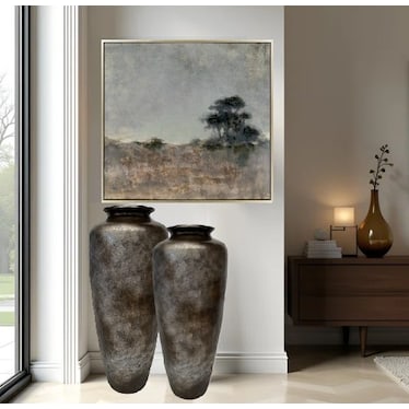 Large Bronze and Silver Ceramic Floor Vase 14"W X 38"H