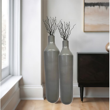 Large Greige Ceramic Floor Vase 14"W X 54"H