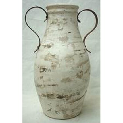 Medium Brown and White Handled Ceramic Floor Vase 13"W x 32"H