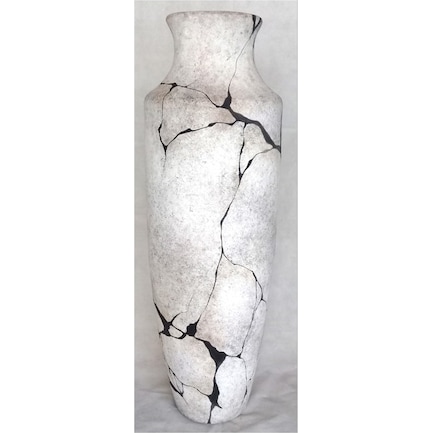 White and Black Small Marble Like Floor Vase 14"W x 38"H