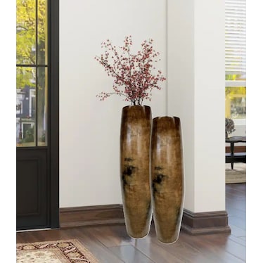 Medium Tan and Black Ceramic Floor Vase 12"W X 43"H