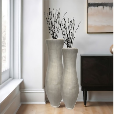Medium White Polished Ceramic Floor Vase 13"W X 40"H