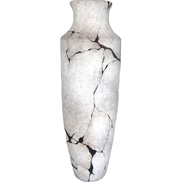 White and Black Small Marble Like Floor Vase 14"W x 38"H