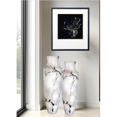 White and Black Small Marble Like Floor Vase 14"W x 38"H