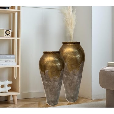 Large Jarron Gold and Tan Floor Vase 16"W x 43"H