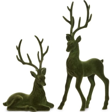 Assorted Green Flocked Deer Decor 14/21"H (Each)