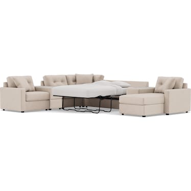 Modular One 7-Pc. Sectional With Memory Foam Sleeper in Stone