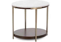 rivr smoked cherry white stone top end table eme  