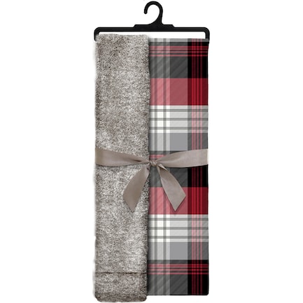 Classic Red Plaid and Faux Fur Throw 48"W x 60"L