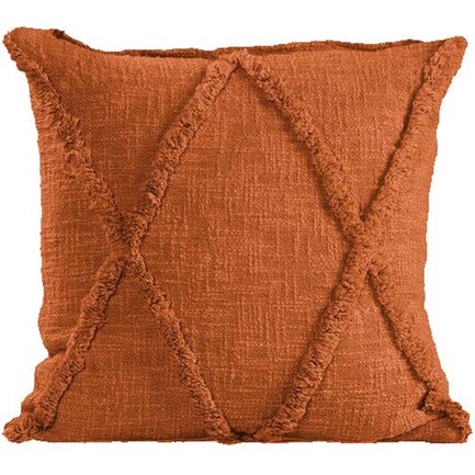 Orange Tufted Cotton Pillow 16"W x 16"H