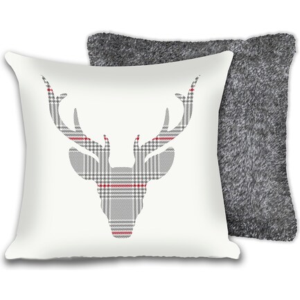 Plaid Deer Faux Fur Pillow 17"W x 17"H