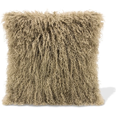 Taupe Lamb Fur Poly Pillow 15.75"W x 15.75"H